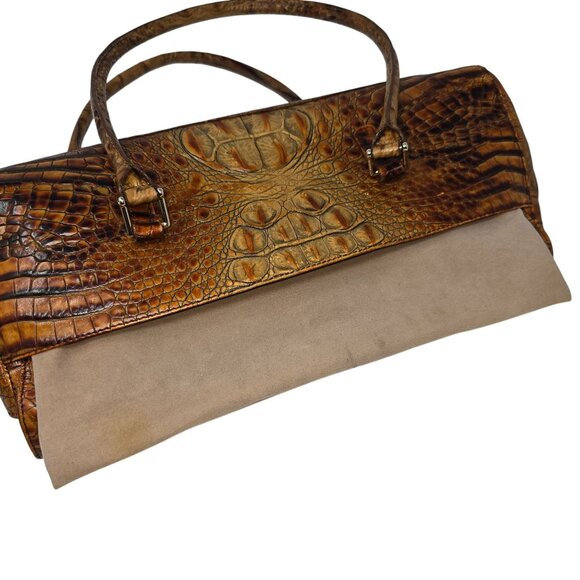 Vintage Brahmin Crocodile Embossed Shoulder Bag 14" Toasted Almond Handbag - Picture 10 of 16